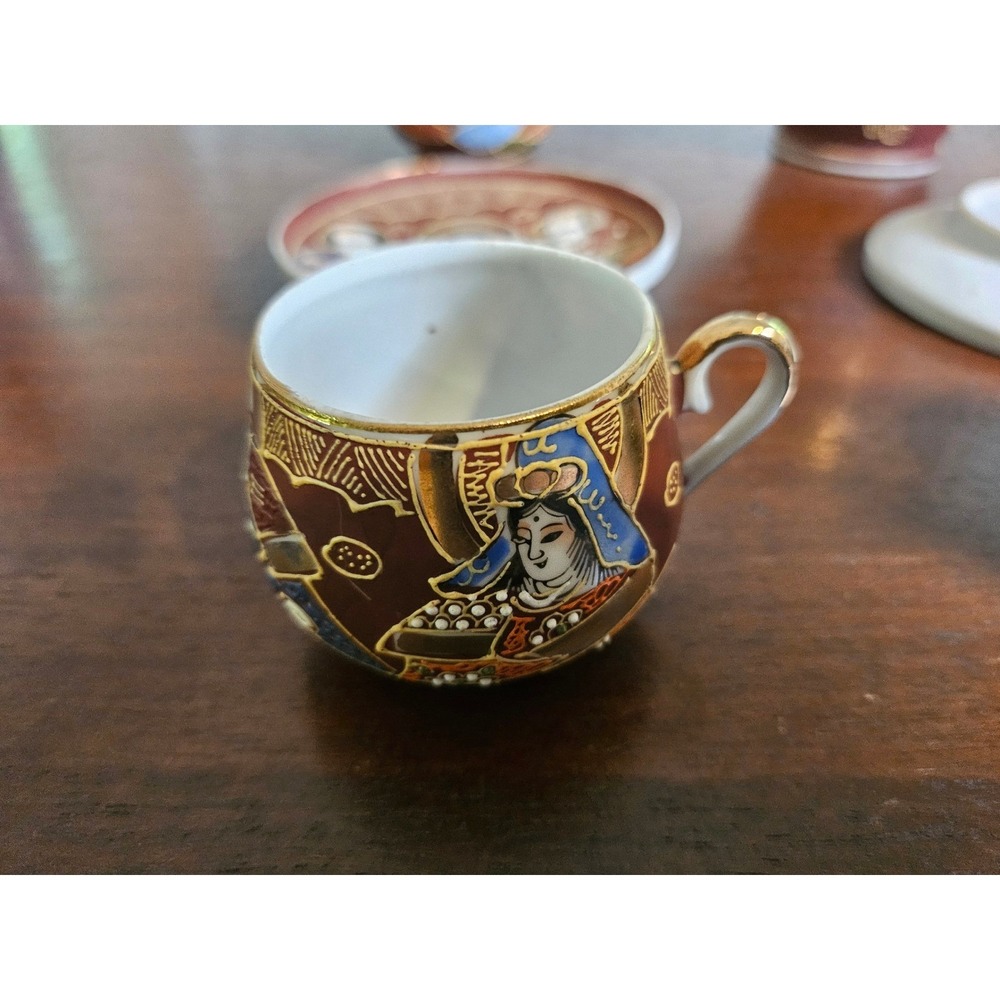 Hand Painted Tea Set Vintage Red Moriage Immortals Porcelain 9pc Set - Picture 7 of 9